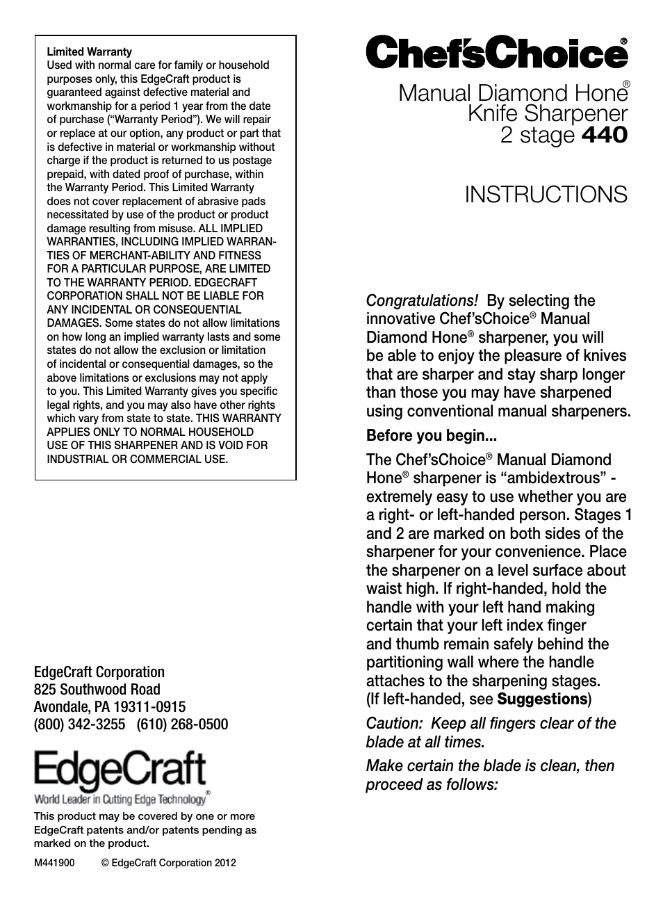 Edgecraft Chef's Choice 440 User Manual | 2 pages