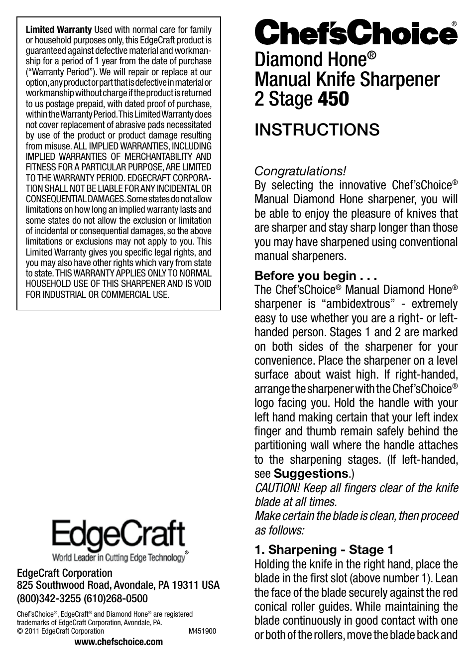 Edgecraft Chef's Choice 450 User Manual | 2 pages