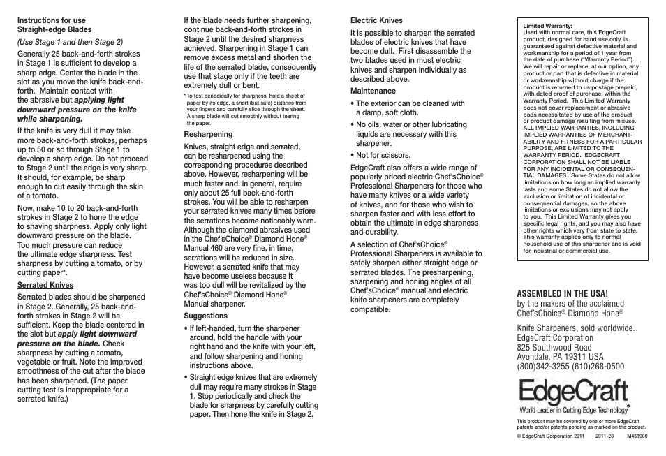 Edgecraft Chef's Choice 460 User Manual | Page 2 / 2