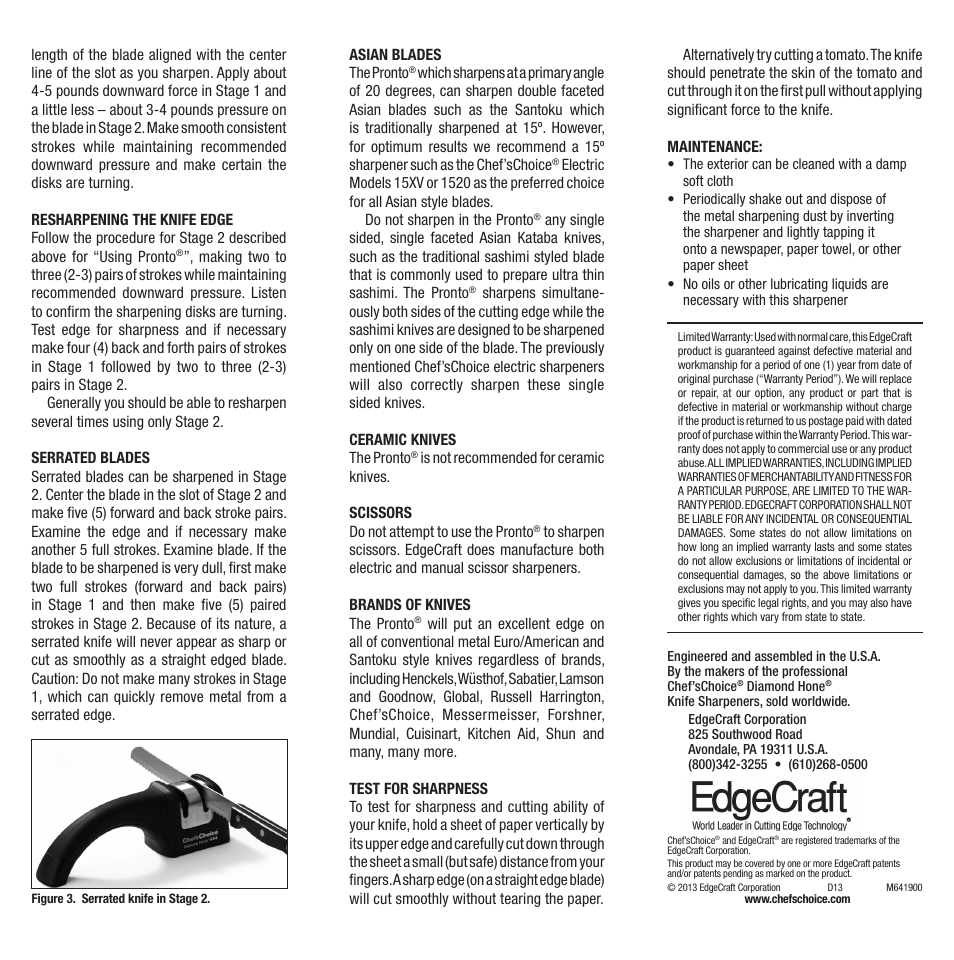 Edgecraft Chef's Choice 464 User Manual | Page 2 / 2