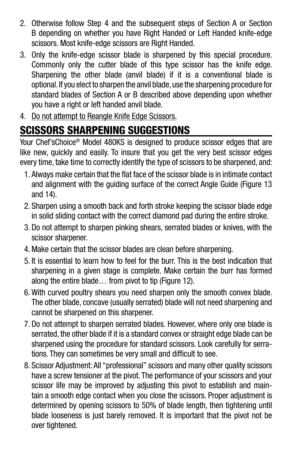 Scissors sharpening suggestions | Edgecraft Chef's Choice 480KS User Manual | Page 11 / 12