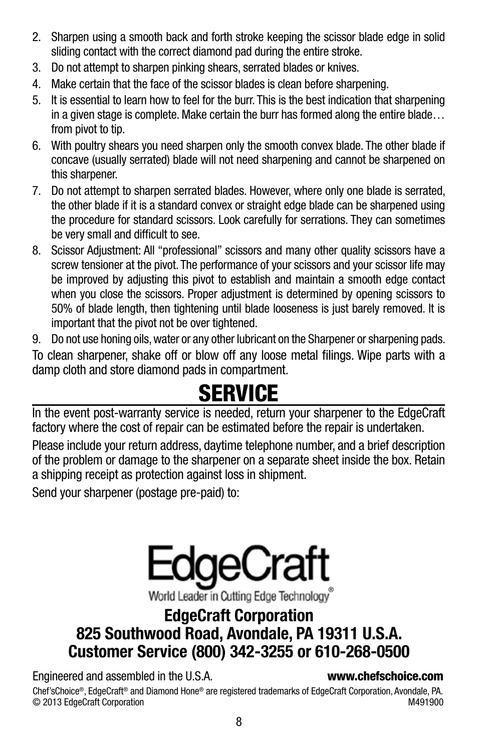 Service | Edgecraft Chef's Choice 490 User Manual | Page 8 / 8