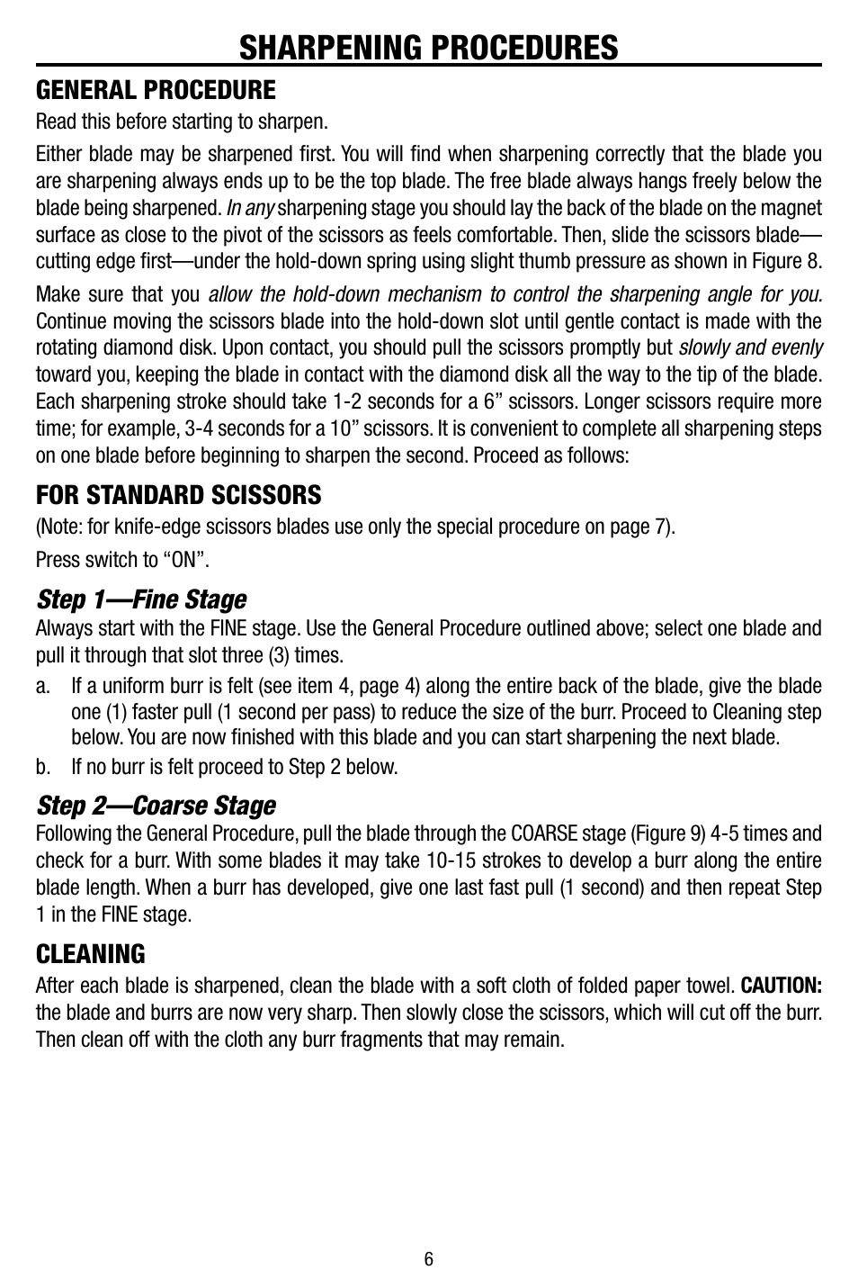 Sharpening procedures | Edgecraft ScissorPro 500 User Manual | Page 6 / 8