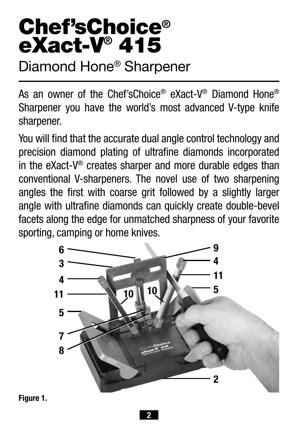 Chef’schoice, Exact-v, Diamond hone | Sharpener | Edgecraft Chef's Choice eXact-V 415 User Manual | Page 2 / 8