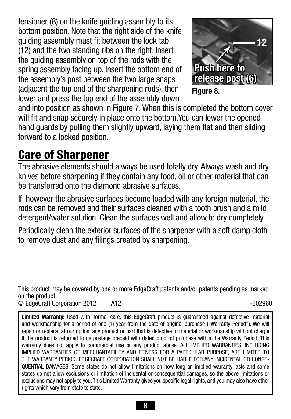 Care of sharpener | Edgecraft Chef's Choice eXact-V 415 User Manual | Page 8 / 8