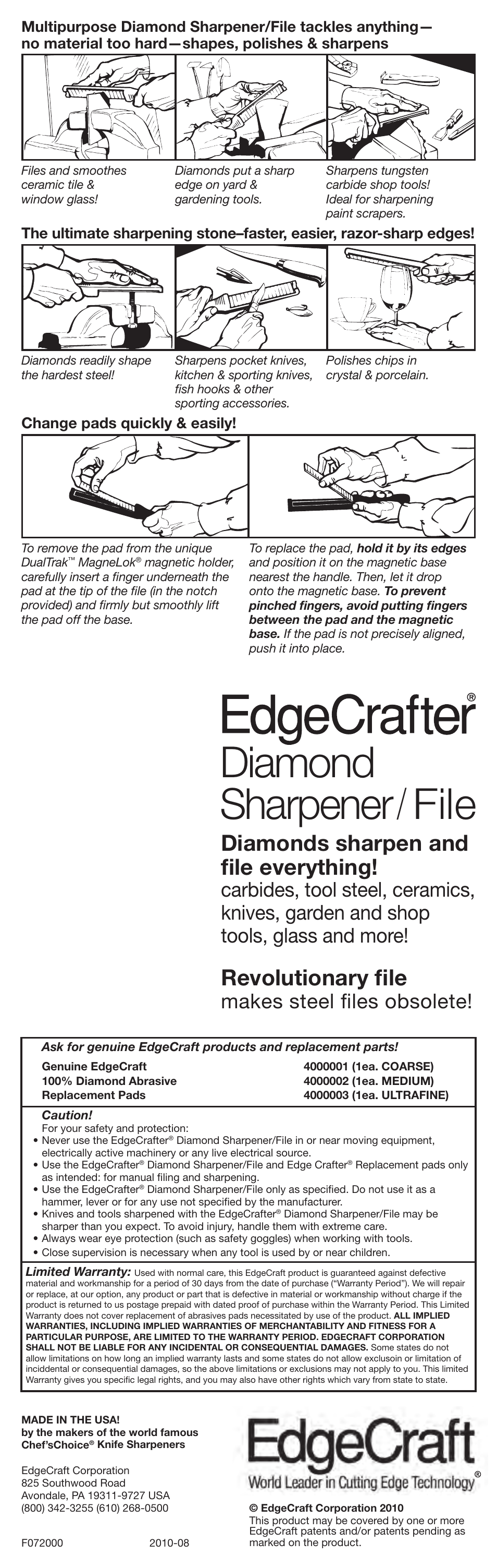Diamond sharpener / file, Diamonds sharpen and file everything, Revolutionary file | Makes steel files obsolete | Edgecraft Chef's Choice Diamond Sharpener User Manual | Page 2 / 2