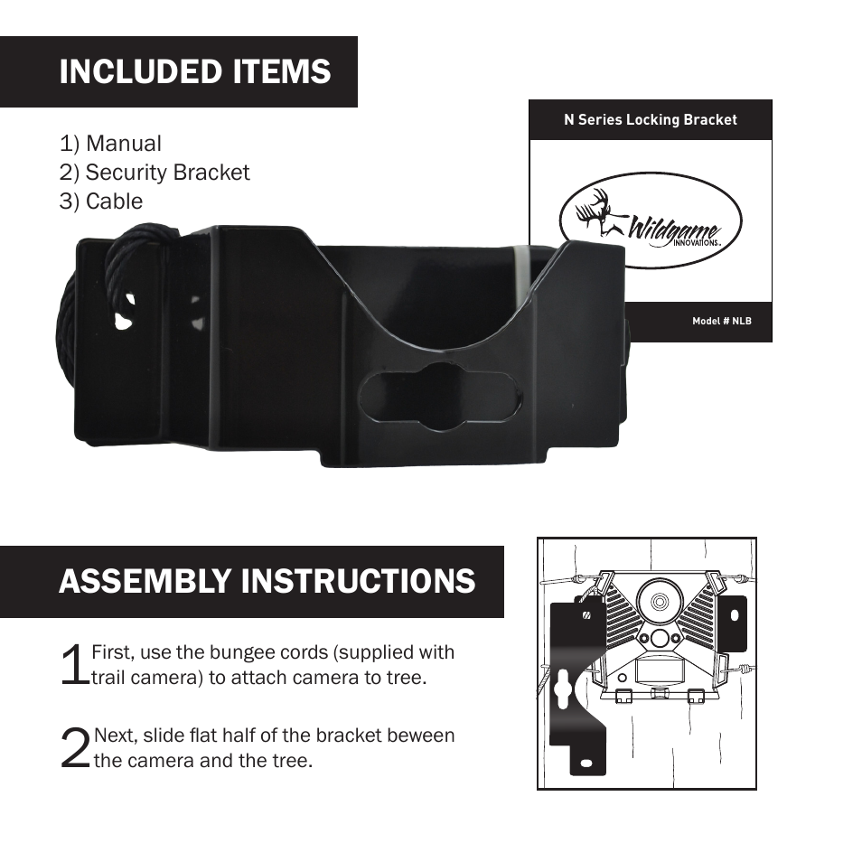 Included items, Assembly instructions | Wildgame Innovations NLB User Manual | Page 2 / 4