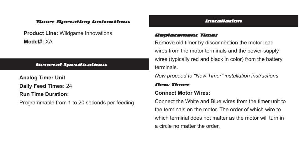 Xa-timer-booklet-pg1 | Wildgame Innovations XA-timer User Manual | Page 2 / 6