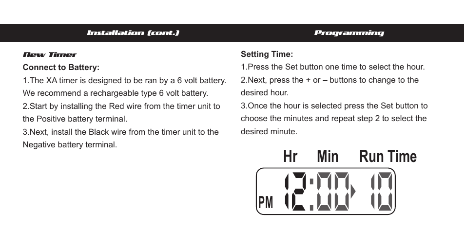 Xa-timer-booklet-pg2, Pm hr min run time | Wildgame Innovations XA-timer User Manual | Page 3 / 6