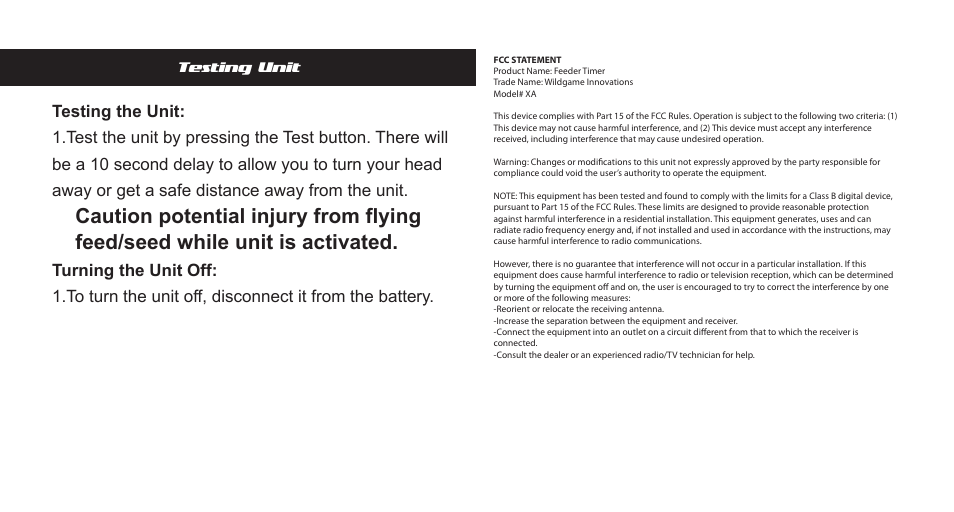 Xa-timer-booklet-pg4, Testing unit | Wildgame Innovations XA-timer User Manual | Page 5 / 6