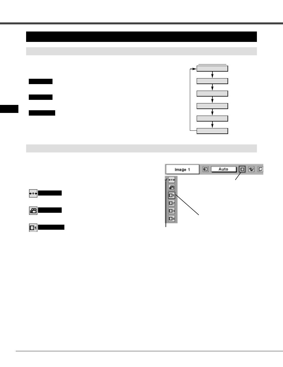 Picture image adjustment, Video input, Image level select (menu) | Image level select (direct) | Ask Proxima Pro AV 9500 User Manual | Page 36 / 52