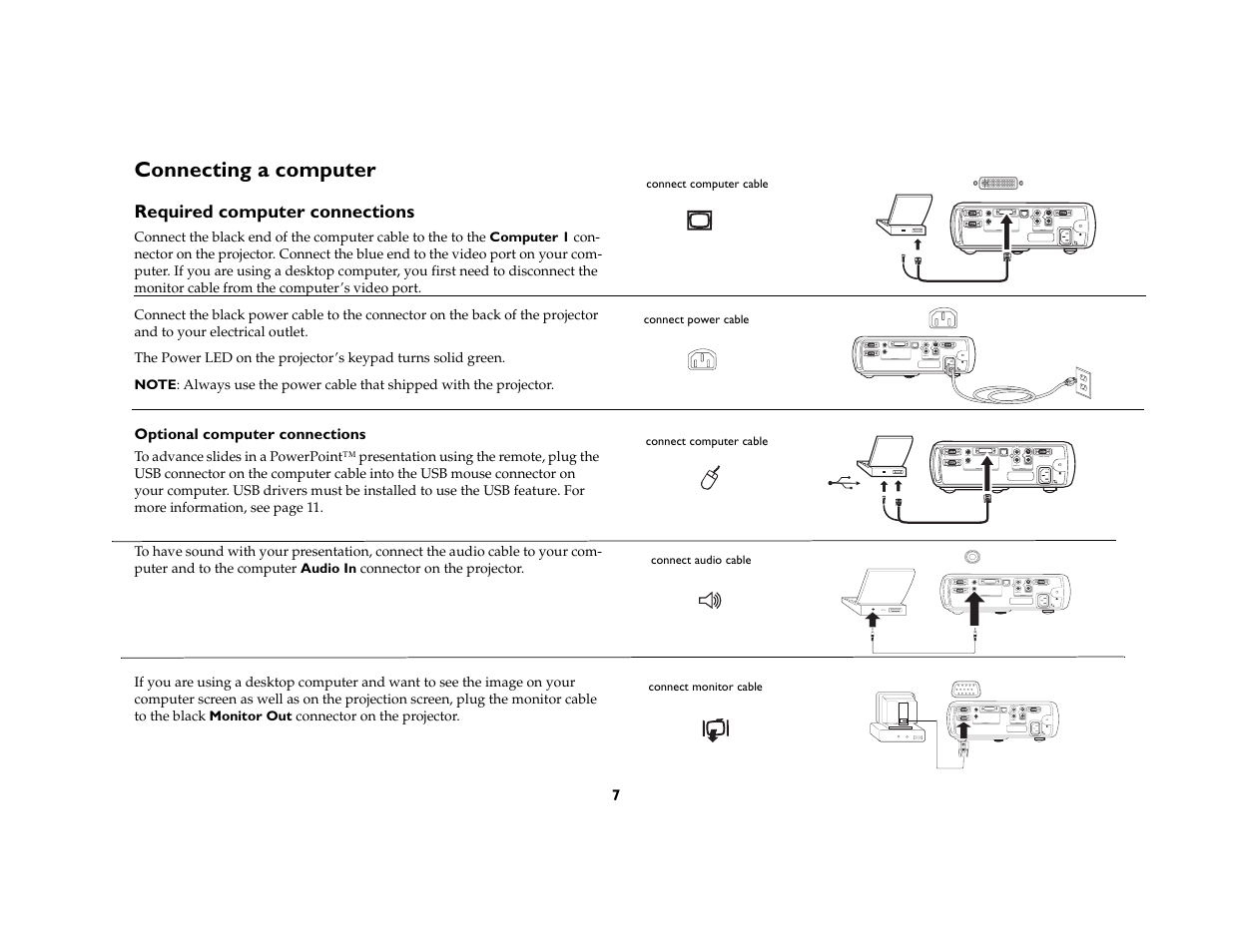 Connecting a computer, Required computer connections | Ask Proxima C180 UG User Manual | Page 8 / 49