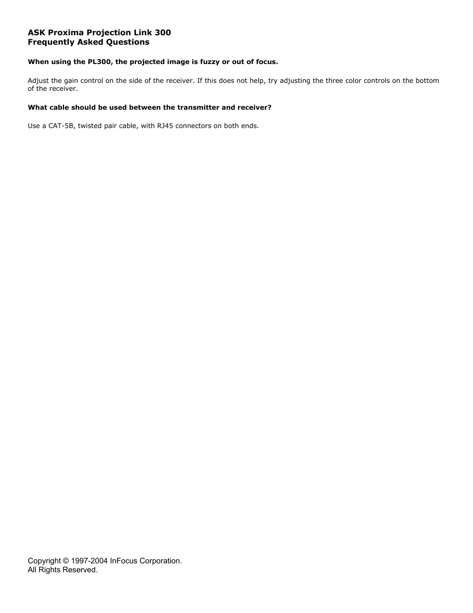 Ask Proxima PL-300 User Manual | 1 page