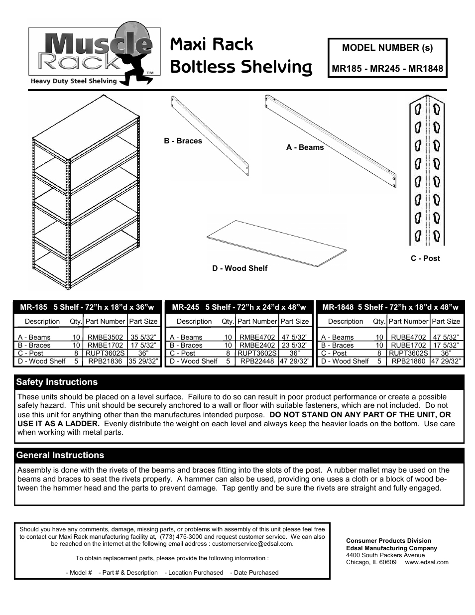 Edsal MR1848 User Manual | 2 pages