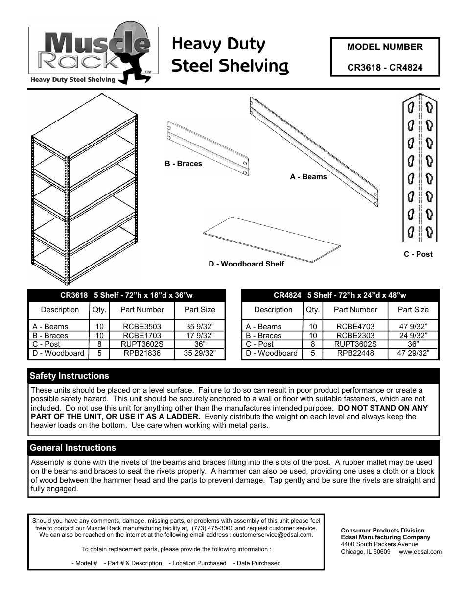 Edsal CR3618 User Manual | 2 pages