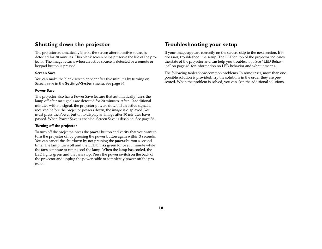 Shutting down the projector, Troubleshooting your setup | Ask Proxima C450 Projectors User Manual | Page 18 / 59