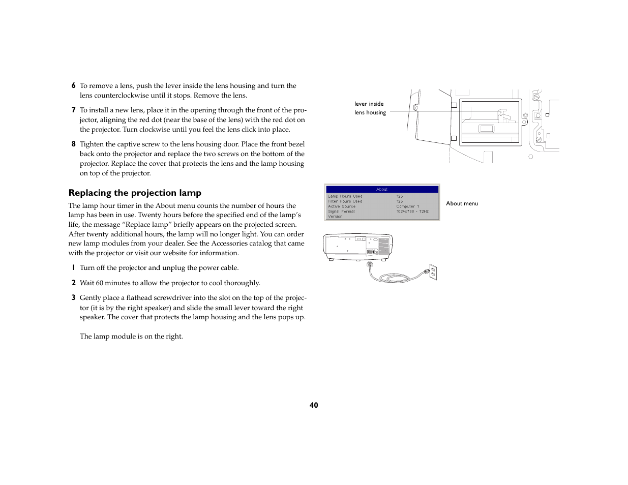 Replacing the projection lamp | Ask Proxima C450 Projectors User Manual | Page 40 / 59