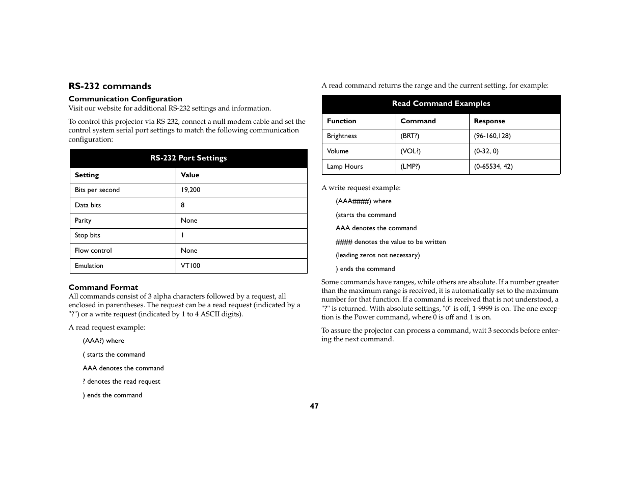 Rs-232 commands | Ask Proxima C450 Projectors User Manual | Page 47 / 59