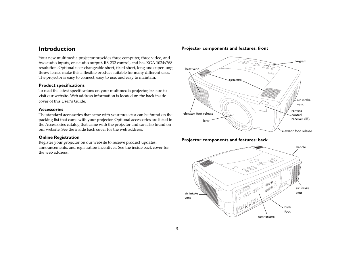 Introduction, Introduction 5 | Ask Proxima C450 Projectors User Manual | Page 5 / 59