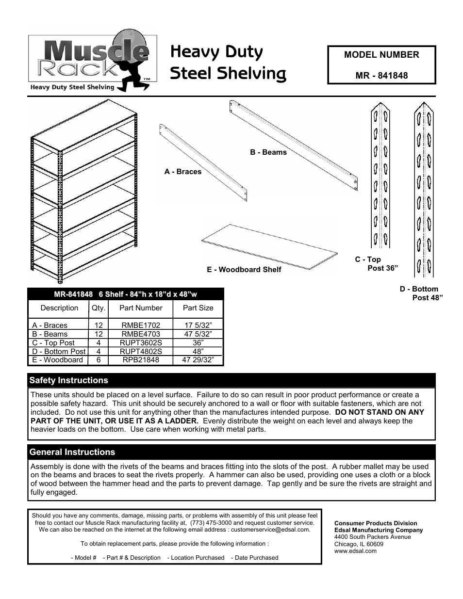 Edsal MR841848 User Manual | 2 pages