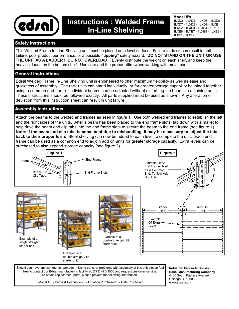 Edsal 1LXD9 User Manual | 1 page