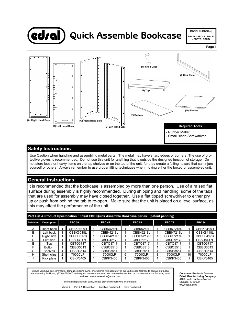 Edsal EBC30 User Manual | 4 pages