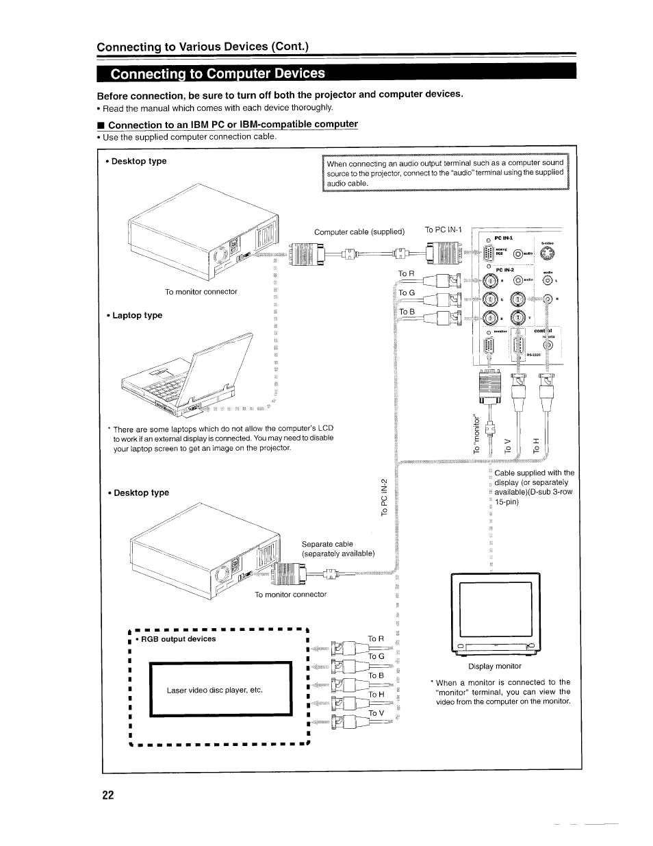 Connecting to computer devices | Ask Proxima D-ILATM Pro AV SX1 User Manual | Page 22 / 57