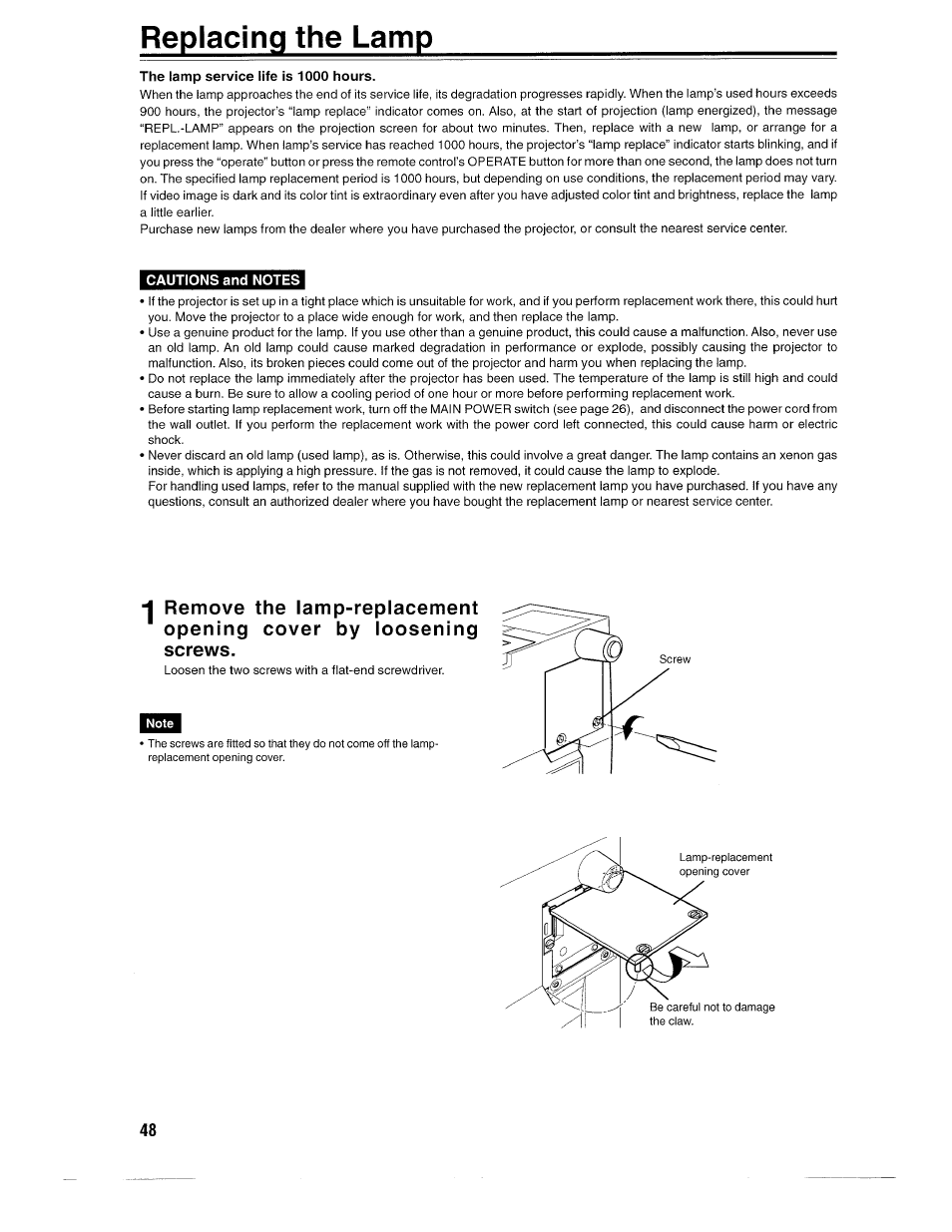 Replacing the lamp, Replacing the lam p | Ask Proxima D-ILATM Pro AV SX1 User Manual | Page 48 / 57