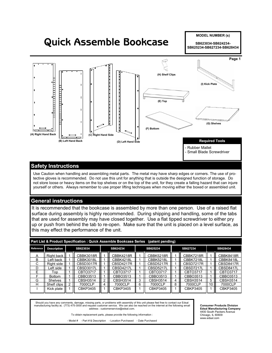 Edsal SB623034 User Manual | 4 pages