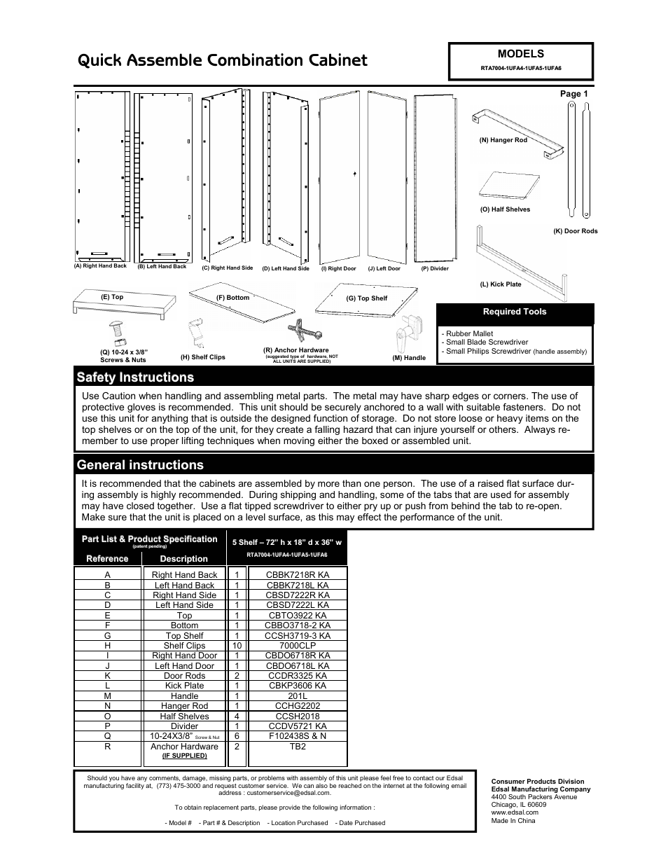 Edsal 7004 User Manual | 4 pages