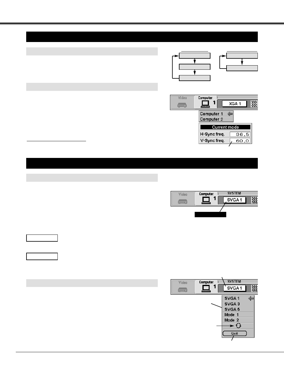 Computer mode, Selecting computer mode, Selecting computer system | Menu operation, Automatic multi-scan system, Select computer system manually, Direct operation | Ask Proxima 9280 User Manual | Page 24 / 48