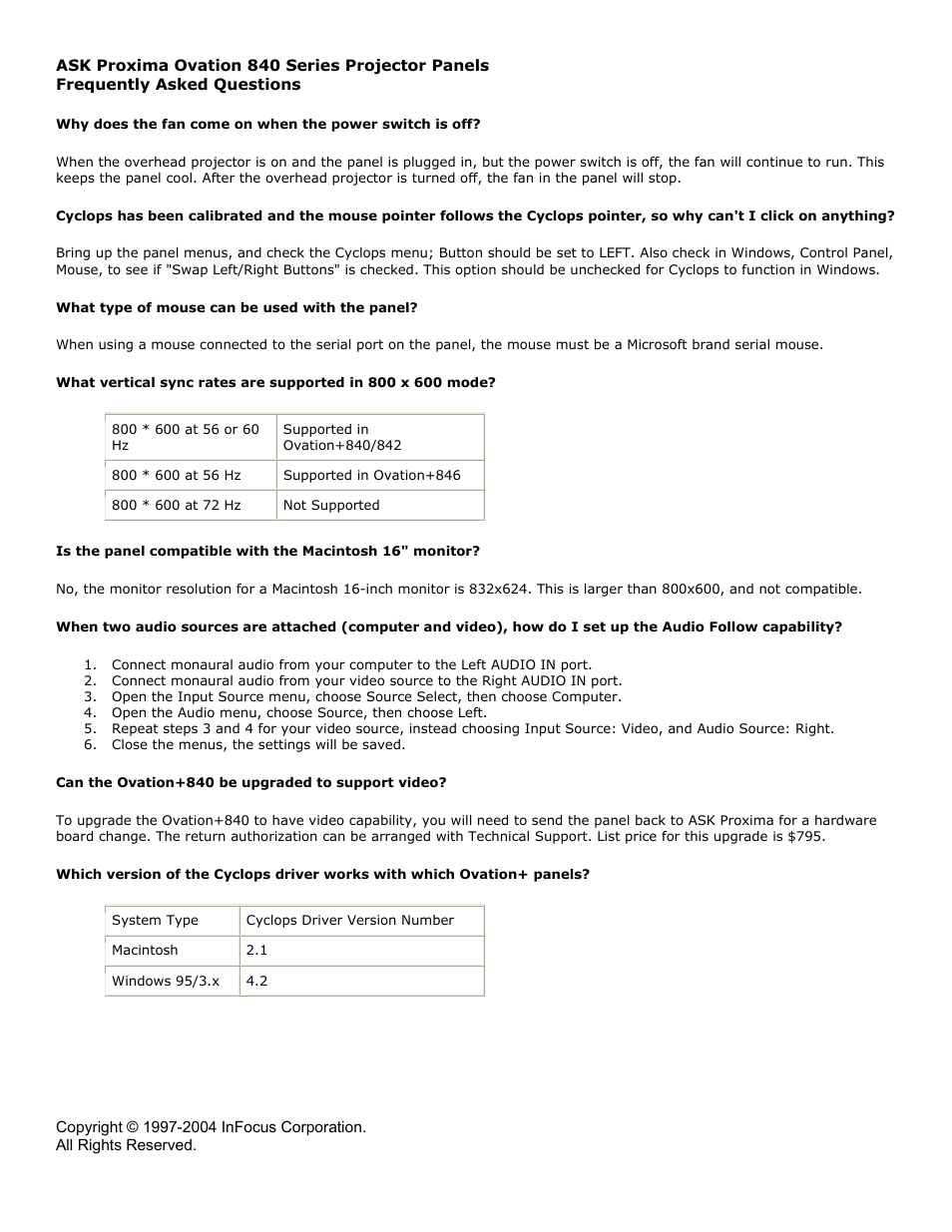 Ask Proxima Ovation 842 User Manual | 2 pages