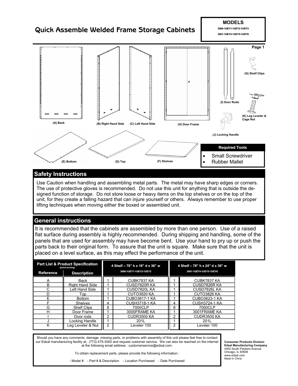 Edsal 3000 User Manual | 4 pages