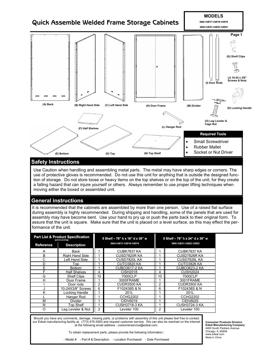 Edsal 3004 User Manual | 4 pages