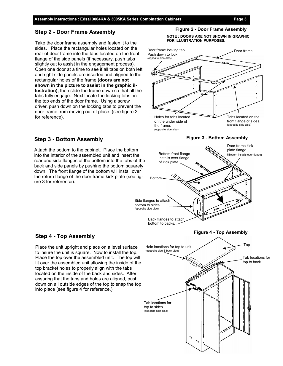 Step 2 - door frame assembly, Step 3 - bottom assembly, Step 4 - top assembly | Edsal 3004 User Manual | Page 3 / 4