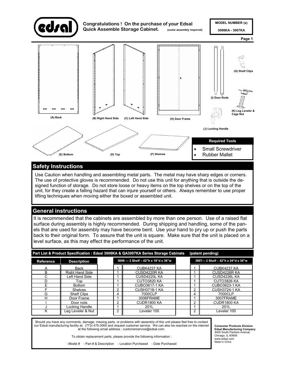 Edsal 3006 User Manual | 4 pages