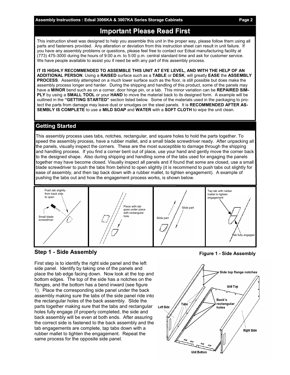 Important please read first | Edsal 3006 User Manual | Page 2 / 4