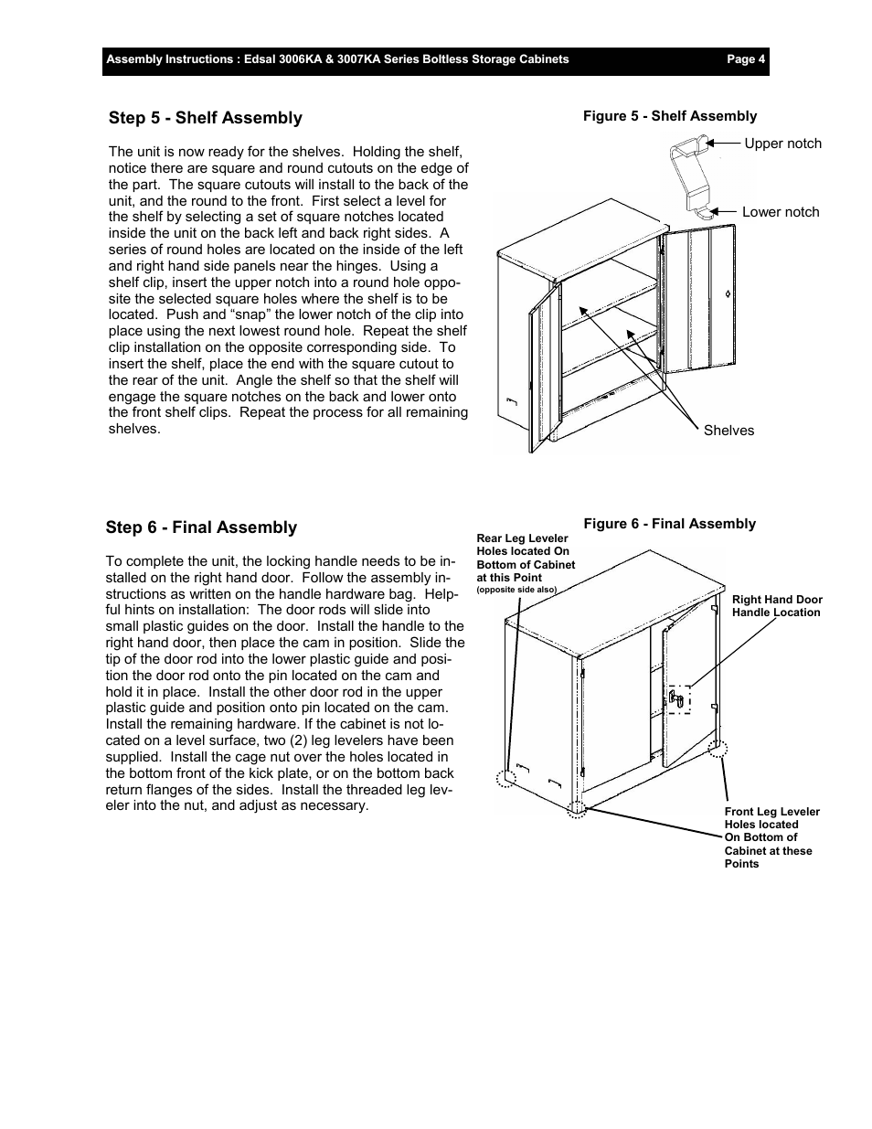 Step 5 - shelf assembly, Step 6 - final assembly | Edsal 3006 User Manual | Page 4 / 4