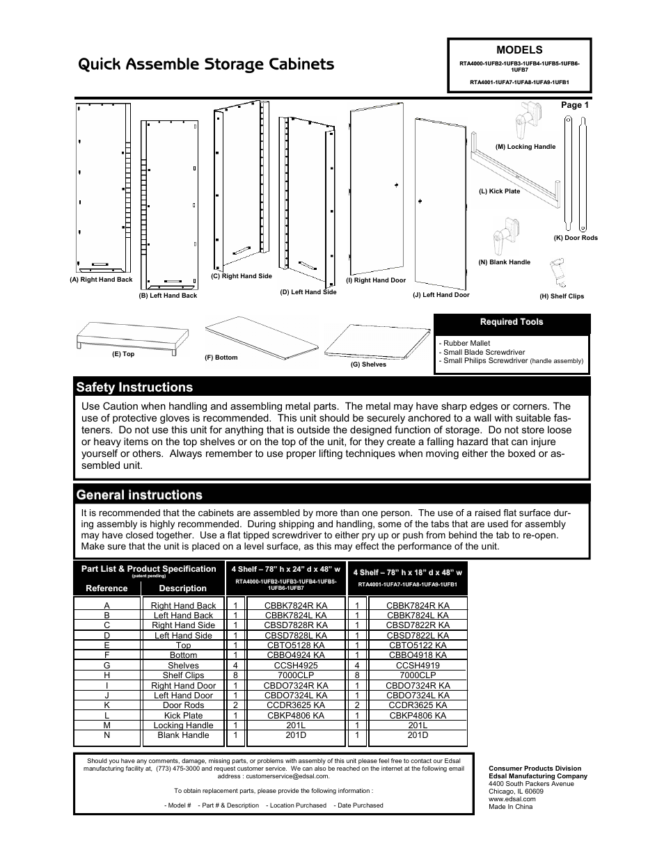 Edsal 4000 User Manual | 4 pages