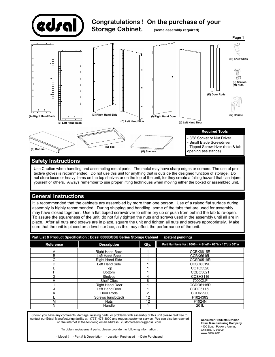 Edsal 6600BCSU User Manual | 4 pages