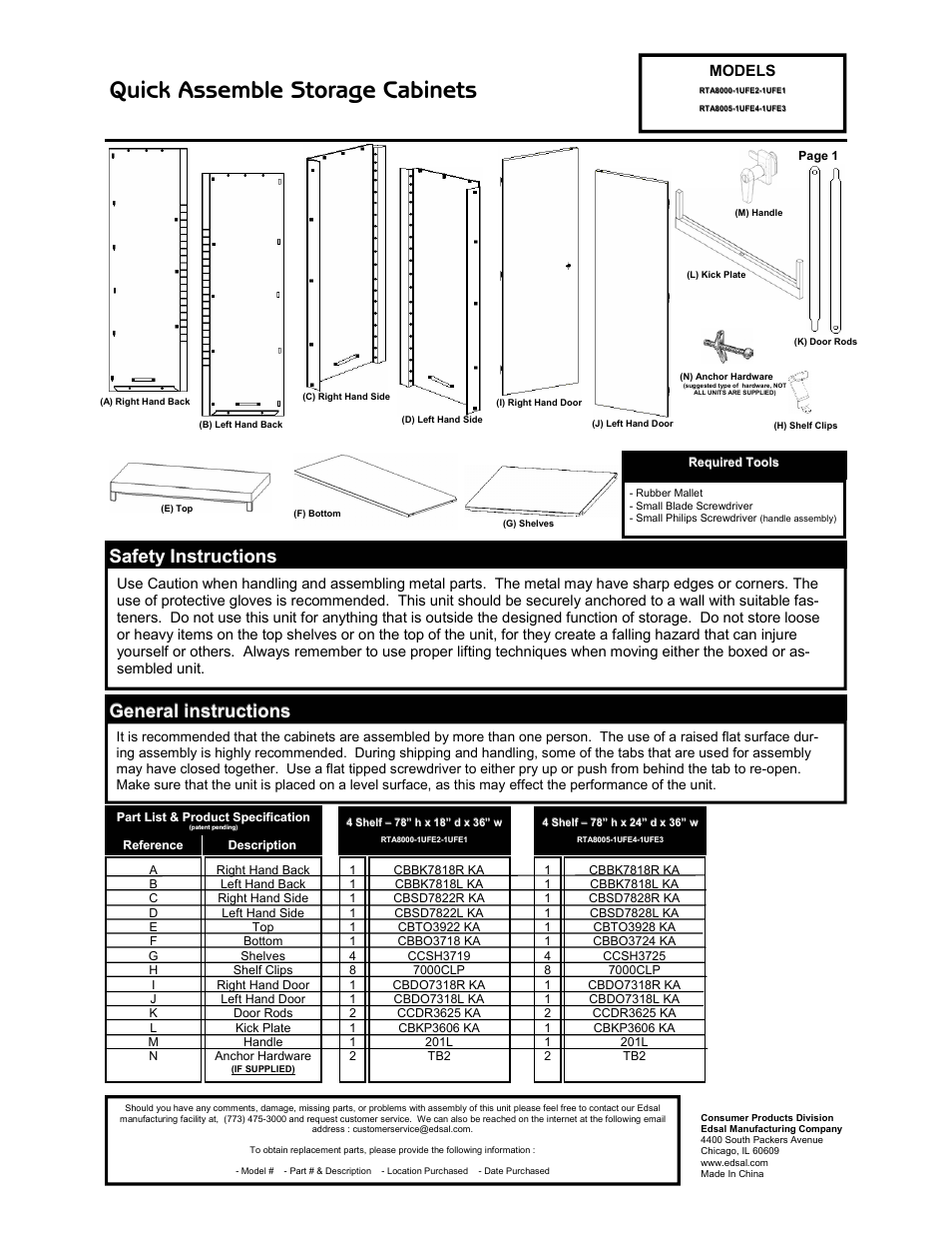 Edsal 8000 User Manual | 4 pages