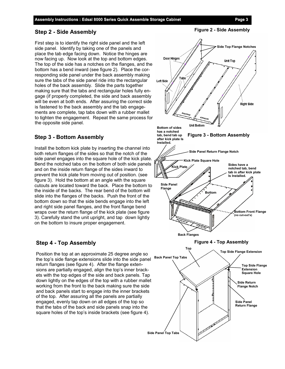 Step 2 - side assembly, Step 3 - bottom assembly, Step 4 - top assembly | Edsal 8000 User Manual | Page 3 / 4