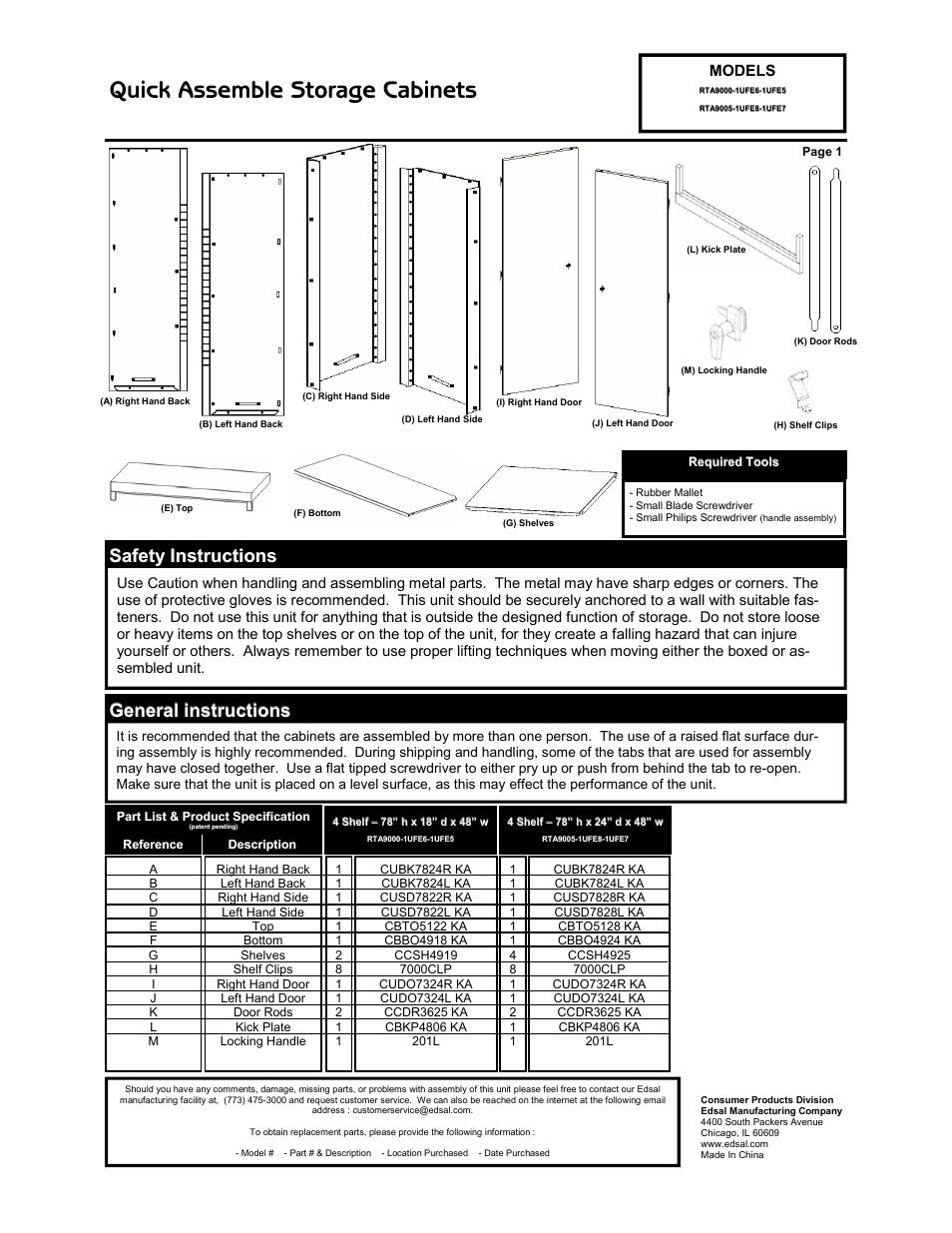 Edsal 9000 User Manual | 4 pages