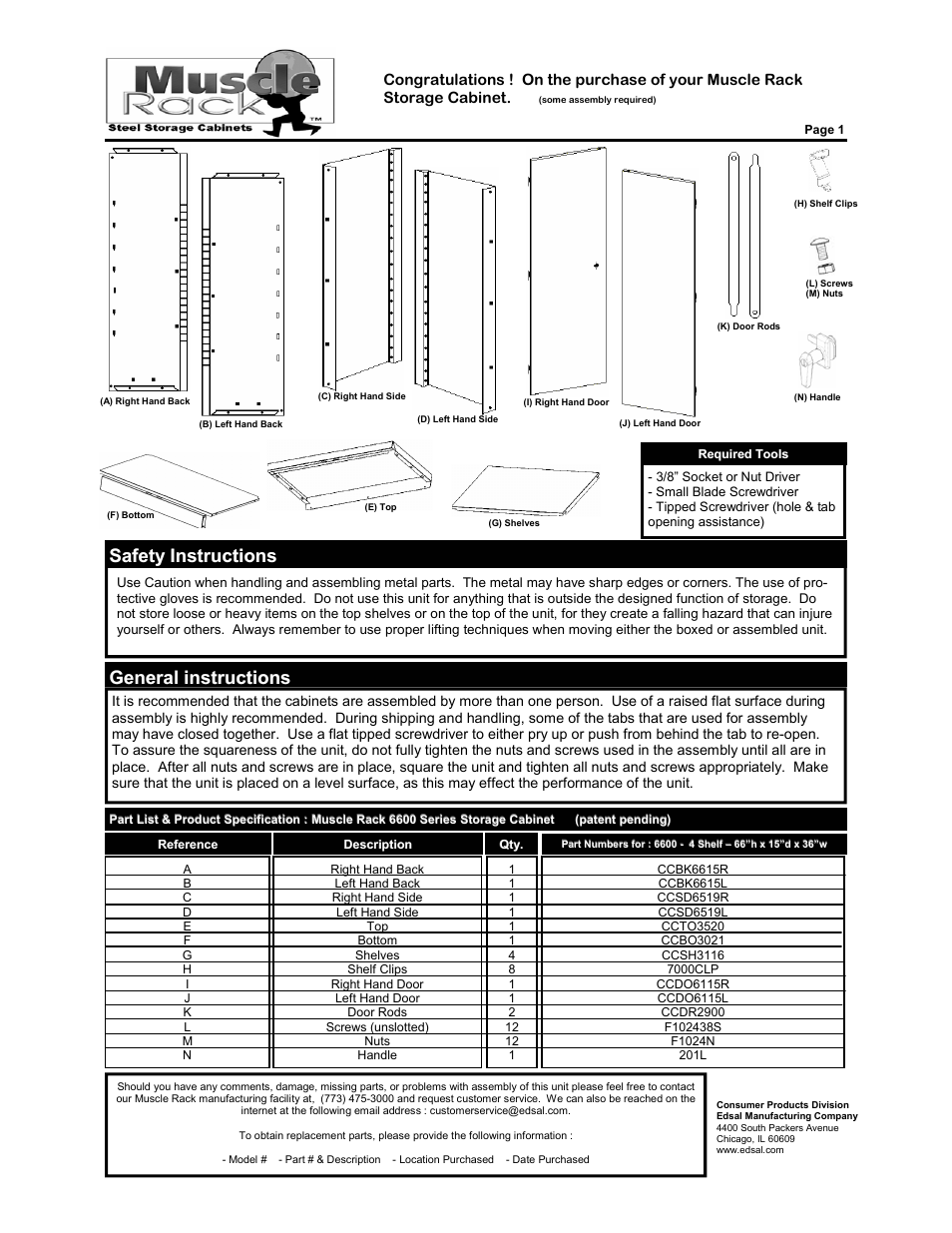 Edsal Muscle Rack 6600 User Manual | 4 pages