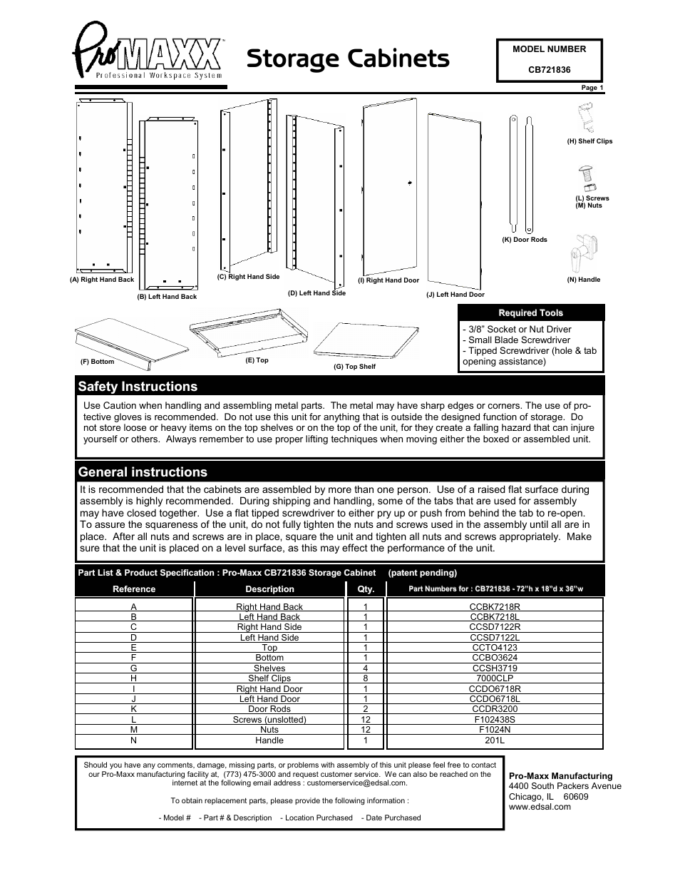 Edsal Promaxx CB721836 User Manual | 4 pages