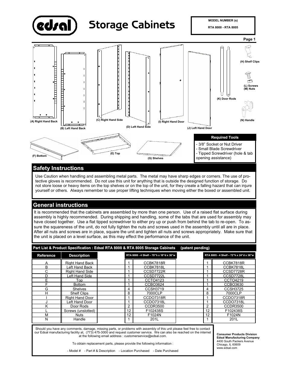 Edsal RTA8000 User Manual | 4 pages