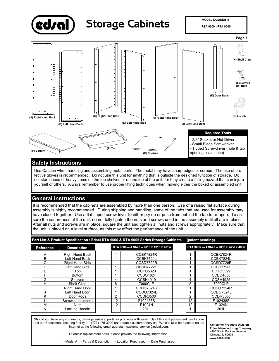 Edsal RTA9000 User Manual | 4 pages