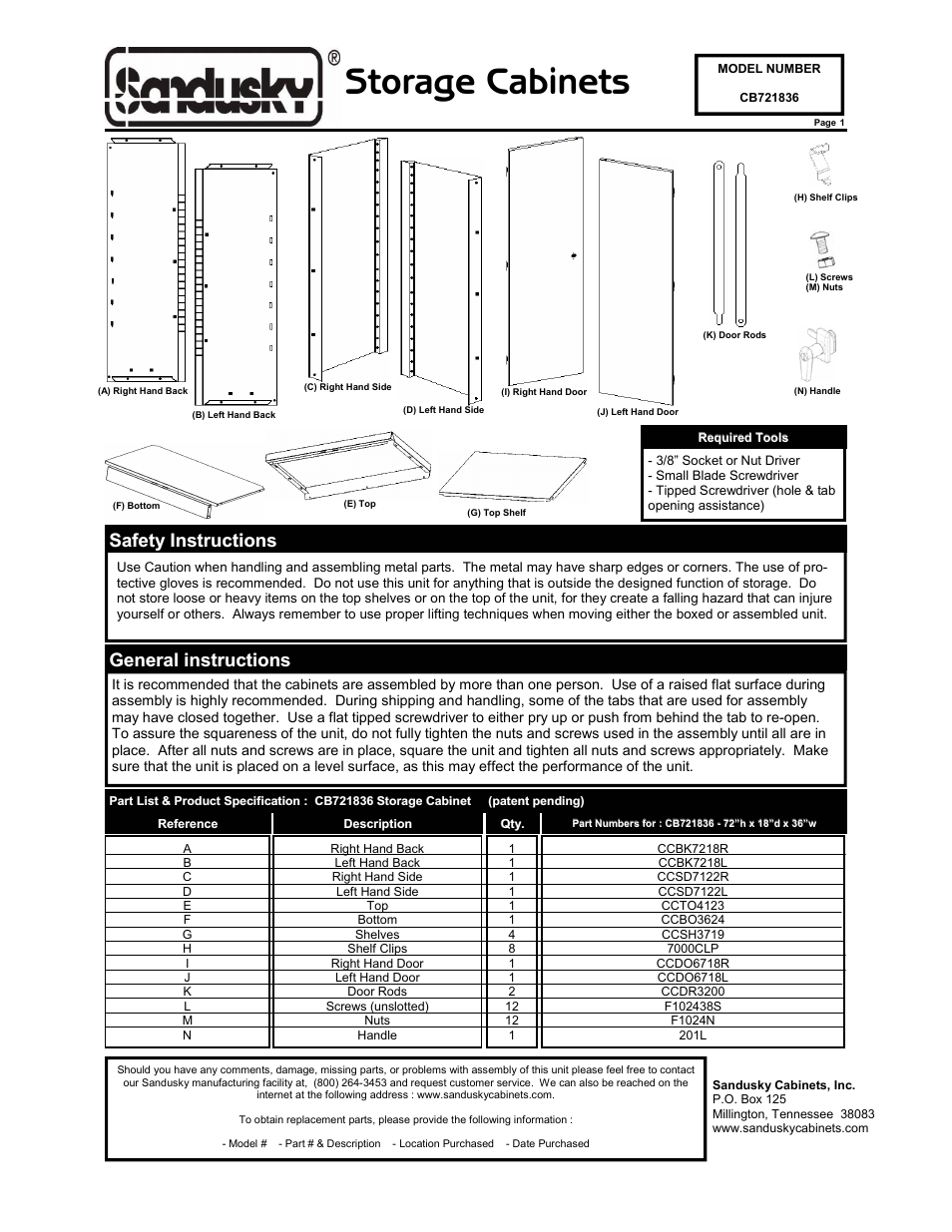 Edsal Sandusky CB721836 User Manual | 4 pages