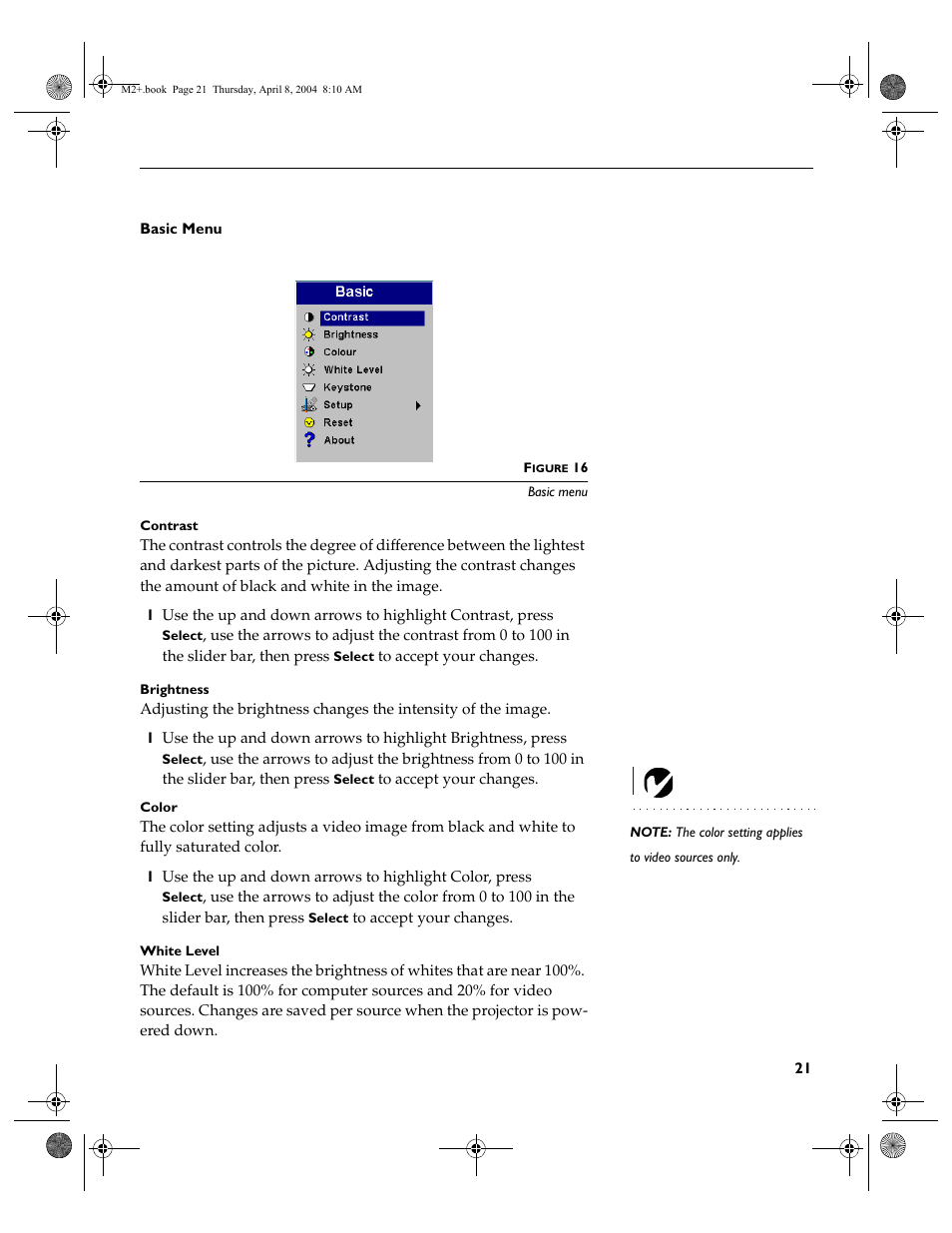 Basic menu | Ask Proxima M2+ User Manual | Page 28 / 51