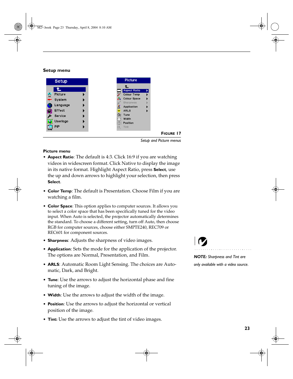 Setup menu | Ask Proxima M2+ User Manual | Page 30 / 51